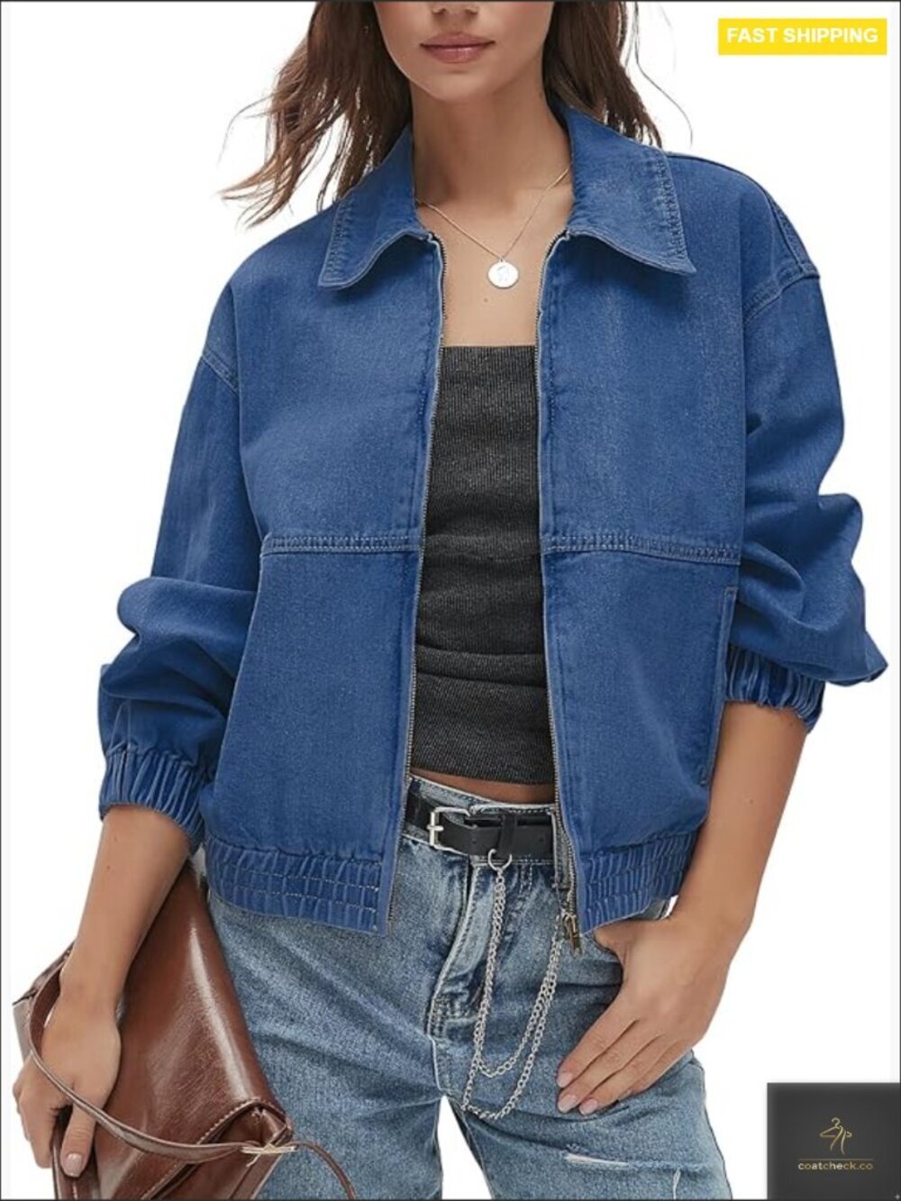 Denim Jacket Classic Boyfriend Fit Long Sleeve Zip Up Casual Vintage Style